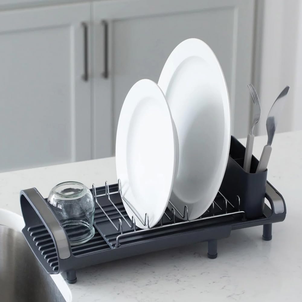 Better Houseware Erweiterbarer Geschirrtrockner für Küchentheke, platzsparendes Geschirrgestell aus Edelstahl mit Besteckhalter, hält 8 Teller - Abtropfgestell für Geschirr, Geschirrkorb mit Abfluss,