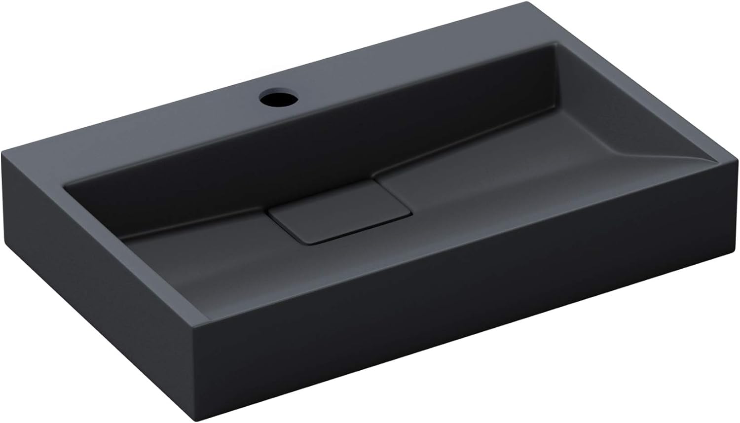 Mai & Mai Matt Anthracite Bathroom Basin Countertop Wash Basin | Cast Stone Resin Sink Rectangular Wall Hung | Solid Surface Sink Drain Fitting Wash Area 1 Tap Hole | Wdh：70×46×11Cm Col19