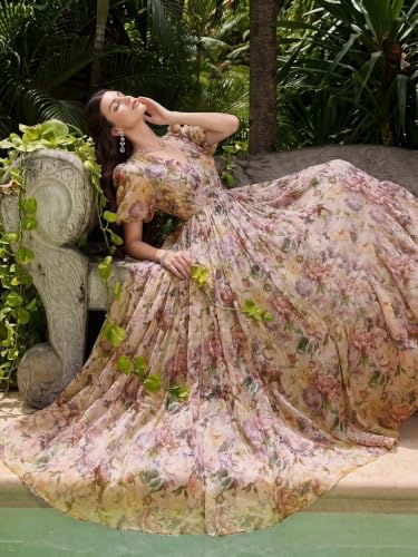 Image of TOLEEN Summer Casual Dresses for Women 2026 Spring Fashion Boho V Neck Long Sleeve Ruffle Floral Print Elegant Maxi Dress