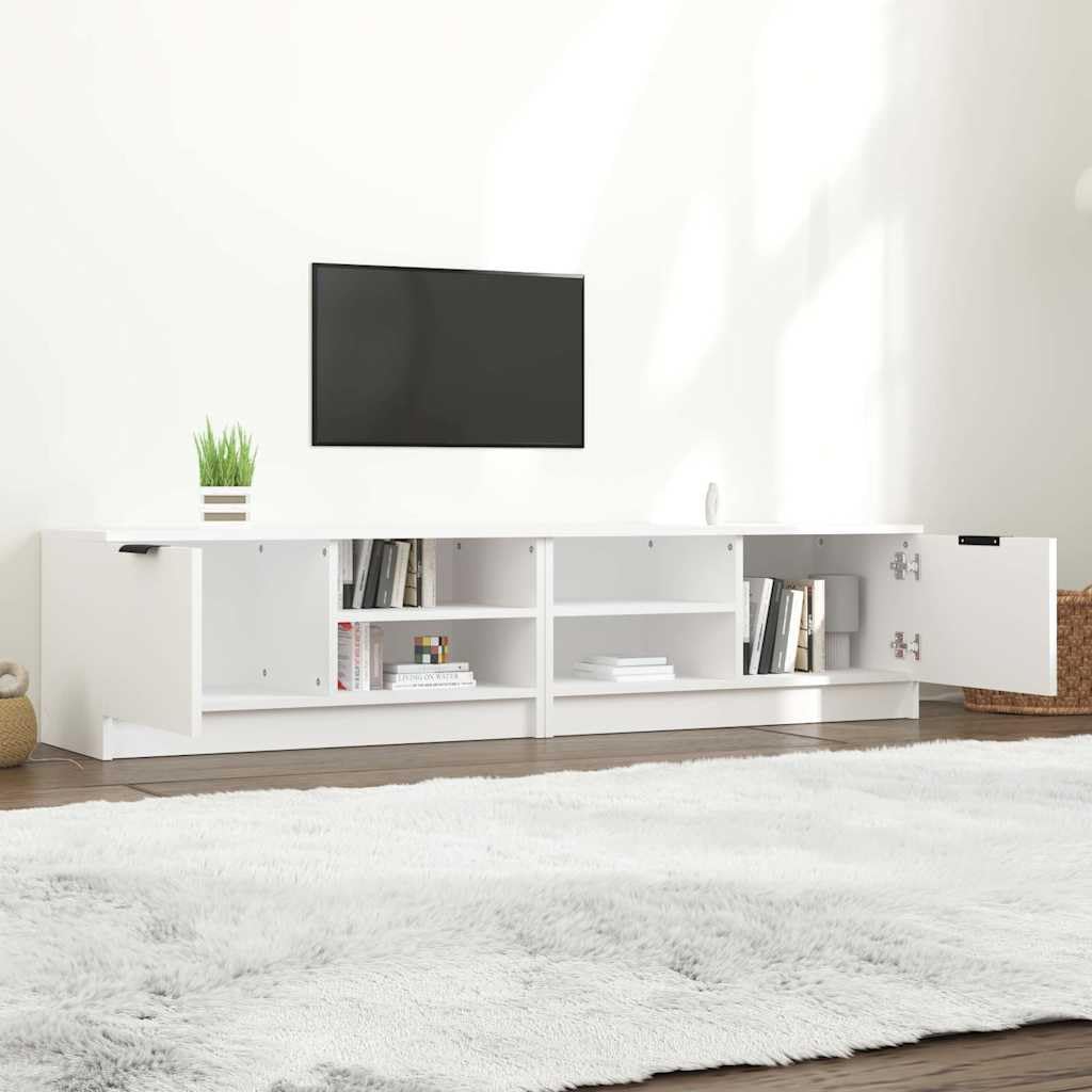 Set di 2 mobili per TV, in legno bianco, 80 x 35 x 36,5 cm, con vano portaoggetti e cassetto, per soggiorno, home theater e camera da letto