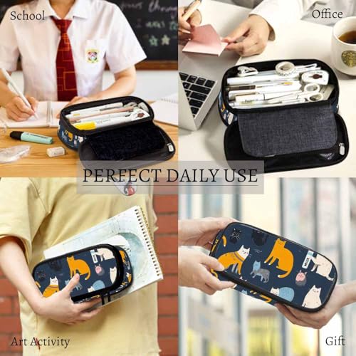 Image of Yekiua Kittens Pen Bag Cute Different Creative Childish Cats Large Pencil Case Big Capacity Pencil Pouch Pencil Holder Colorful