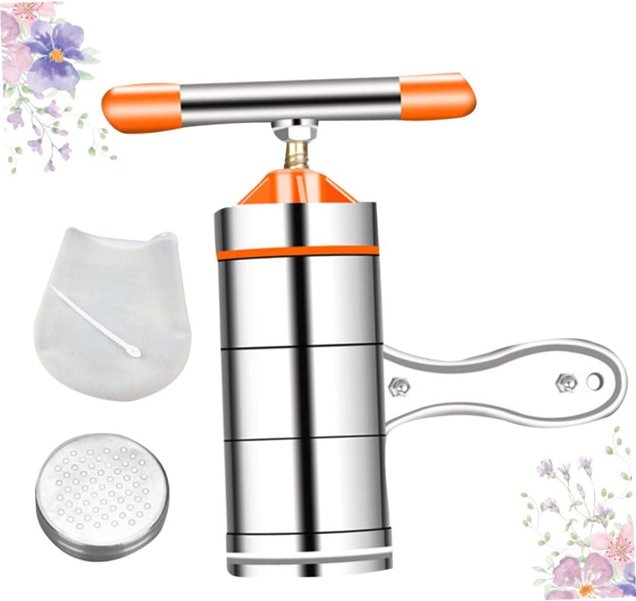 Mikinona Manual Noodle Maker Kitchen Noodle Press Machine Stainless Steel Household Pasta Tool with 1 Mold and Kneading Bag and Pasta Making