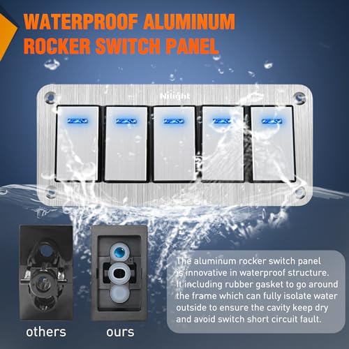 Image of Nilight 5 Gang Rocker Switch Panel 3 Pin On Off Pre-Wired Blue LED | Waterproof Aluminum Toggle Switches with DIY Stickers for 12V 24V Automotive Cars Marine Boats UTV Truck Jeeps