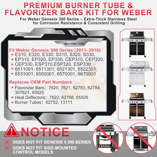 Genesis 300 310 Grill Parts Kit for Weber Genesis E330 E310 S310 E320 S330 S320 EP330 EP310 Parts, Genesis Burner Tube 7621 Flavorizer Bars Heat Deflector Porcelain Steel Grill Parts, 7622 62752 by DcYourHome - Used condition - Image 4