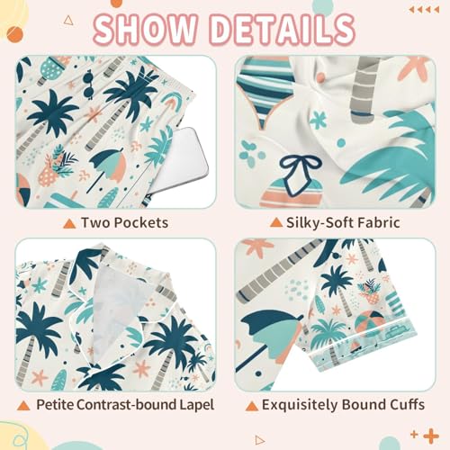 Cartoon Coconut Tree Satin Summer Pajama Sets Silk Short Sleeve Button Down Sleepwear3