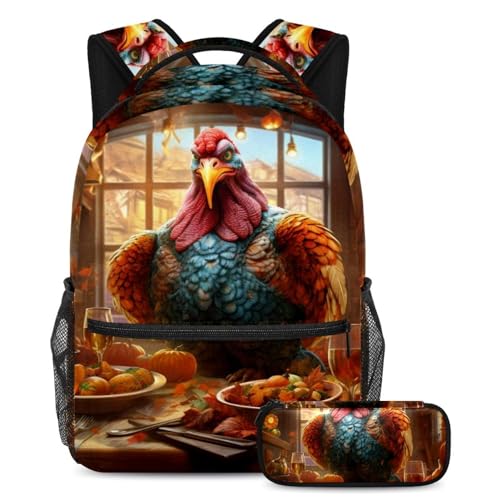 Sac à dos Thanksgiving Turquie avec trousse lot de 2 pour école et voyage des élèves