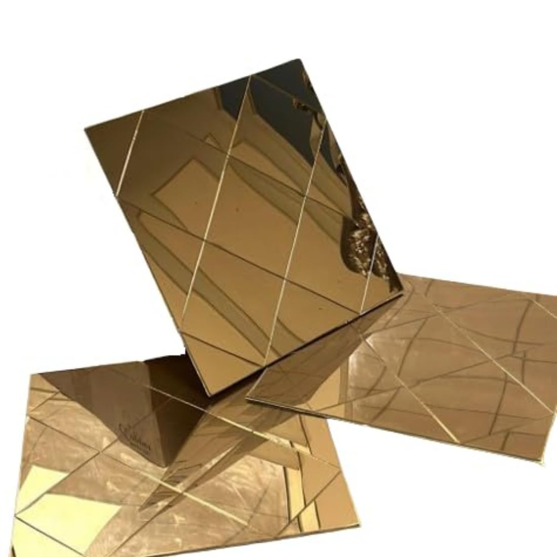 Acrylic Decorative Mirror Wall Tiles, Rose Gold Geometric Pattern, Self-Adhesive, 30 x 30 cm (Pack of 10)-image-12