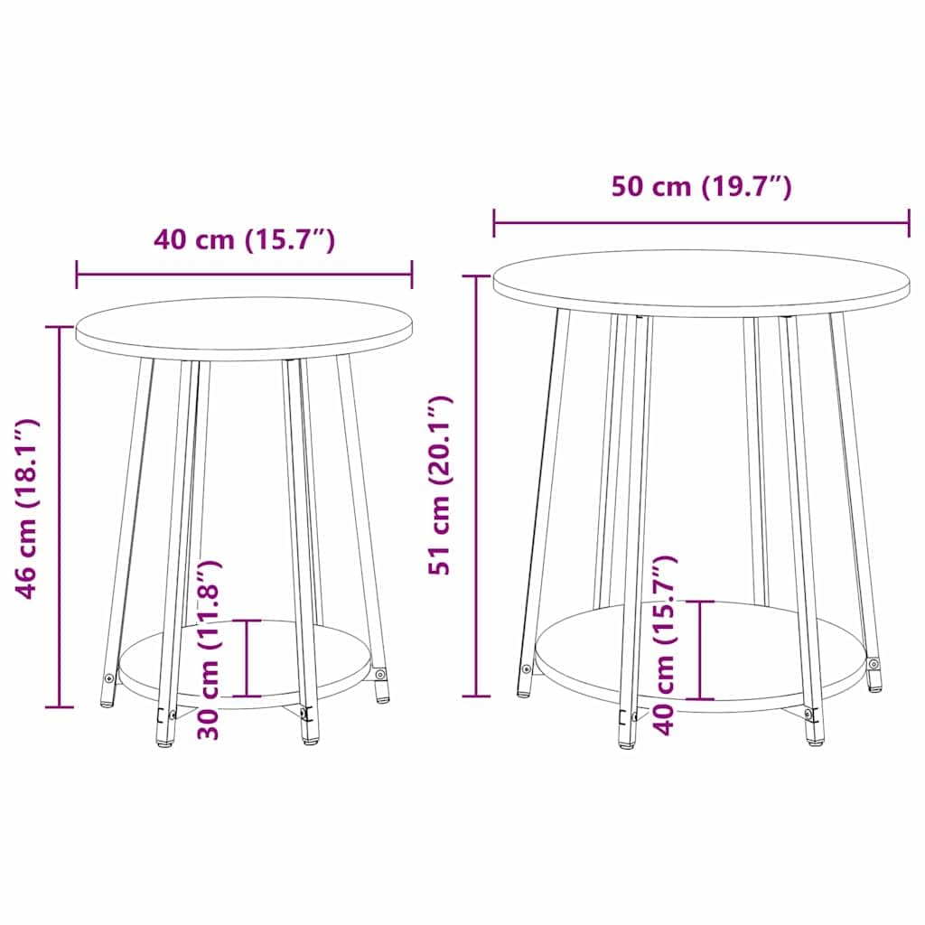 Juego de mesa auxiliar Artisan de roble negro con estante, 2 piezas, mesa auxiliar, mesa de centro para salón, dormitorio, pasillo y vestíbulo