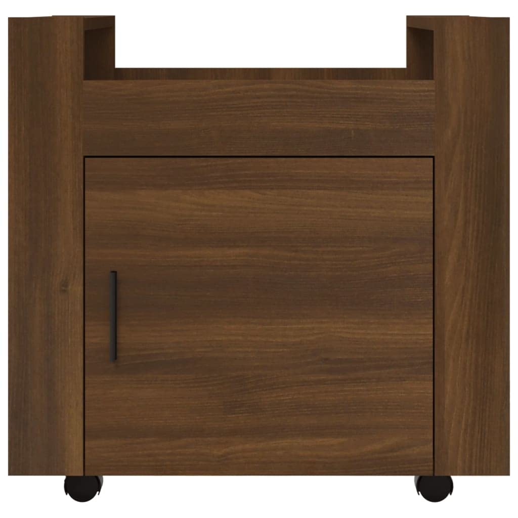 Carro de oficina genérico con puerta, 60 x 45 x 60 cm, madera de ingeniería roble marrón, almacenamiento bajo escritorio sobre ruedas, 4 ruedas móviles para organizar suministros y documentos