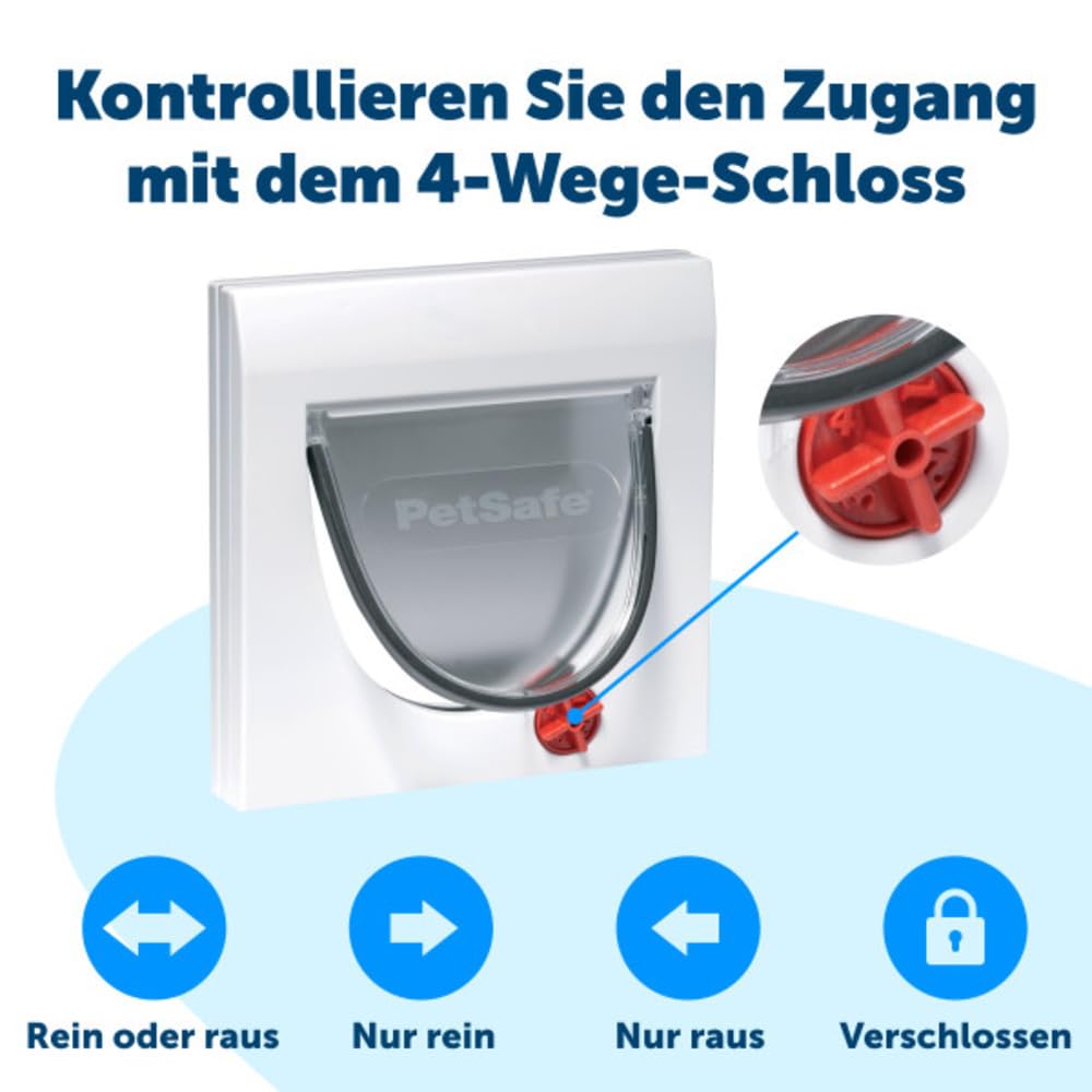 PetSafe Katzenklappe mit 4 Verriegelungsmöglichkeiten - Haustiertür für Katzen, Einfache Installation - Manuelle Verriegelung, robuster Rahmen - Weiß, inklusive Erweiterungstunnel