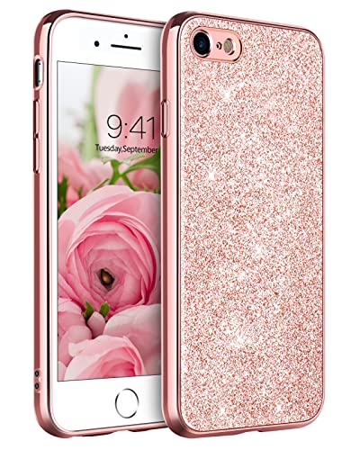 YINLAI for iPhone SE 2022 Case,iPhone SE Case 2020,iPhone 8 Case,iPhone 7 Case Glitter Women Girls Bling Slim Shockproof Protective Phone Cover for iPhone SE 3rd/SE 2nd Gen/8/7 4.7”, Rose Gold/Pink