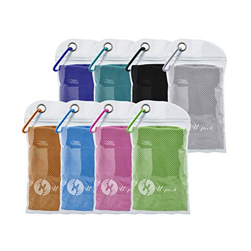 U-pick Lot de 4 serviettes de refroidissement (100 x 30cm), serviette en microfibre, serviette douce et respirante pour le yoga, le sport, le camping, le fitness, la course et plus encore,8 couleurs