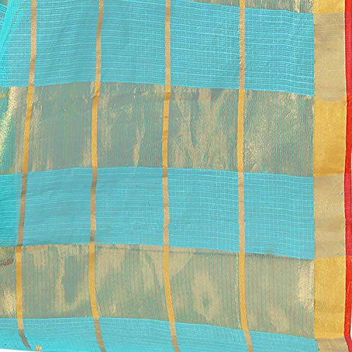 Image of StyleScope Women's Kota Doria Cotton Zari Checks Manipuri Saree With Unstitched Blouse Piece (Malanng)
