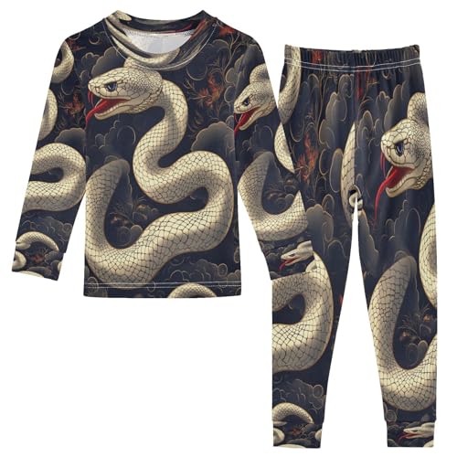 Pajama Sets Long Sleeve Retro White Snake Soft Comfy Sleepwear 2 Piece PJS 3-8T