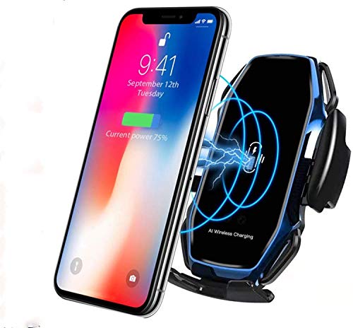 KMI CHOU A5 Phone Holder for Car,Automatic Clamping IR Intelligent Wireless Car Charger Mount - Car Charger Holder 10W Fast Charging for iPhone Xs Max/XR/X/8/8Plus Samsung S10/S9/S8/Note 8-Royal Blue