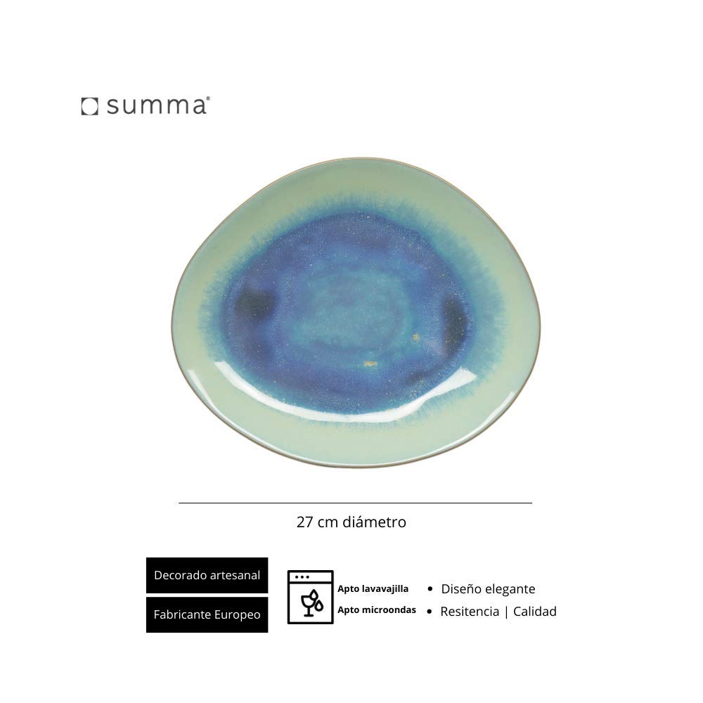 Juego De 6 Platos Llanos Modernos Moon - Diámetro 25 Cm, Color Azul, Aptos Lavavajillas Y Microondas, Para Casa, Restaurante O Fiestas