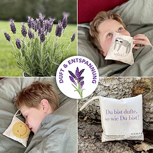 reelax.me Lavendel Kissen, Faultier Kissen mit Karte, Lavendelsäckchen, Duft-Säckchen Kleiderschrank, Schrankduft, Auto-Duft, Geschenke Entspannung, FAULTIER Geschenk Relax