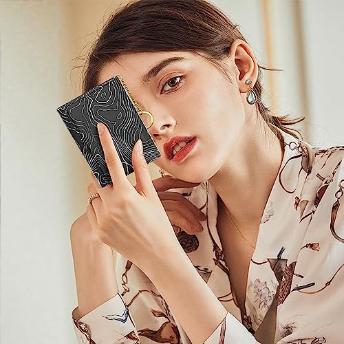 Image of Rouidr Womens Wallet, Small Slim RFID Card Wallets for Women, Cute Front Pocket Trifold Leather Card Organizer with 7 Slots & ID Window, Black Lake