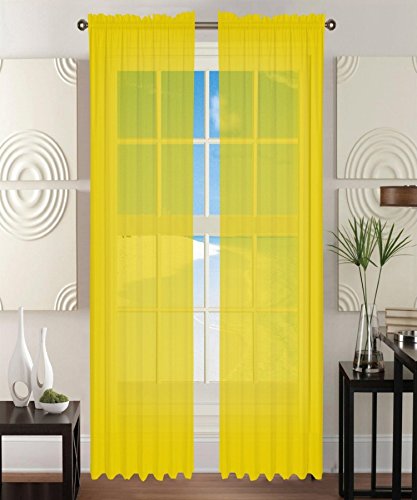 Elegant Comfort 1RW-DERIN NEON YELLOW 2-Piece Sheer Window Curtain/Panel cover