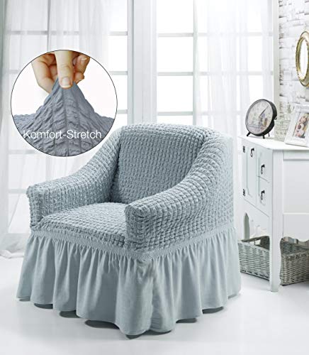 My Palace Aurora Sesselschoner 1 Sitzer Stretch und antirutsch Sesselhusse Fernsehsessel Bezug elastischer Sesselüberwurf mit Schaumstoffankern, 70-120cm Grau