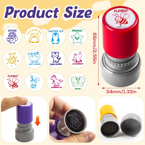 SGZIOO 12 Stück Lehrerstempel Grundschule, Selbstfärbende Stempel Lehrer, Lehrer Stempel, Lob Ermutigung Kinder Stempel Grundschule, Bunte Cartoon Lob Siegel Ermutigung, für Motivation Briefmarken