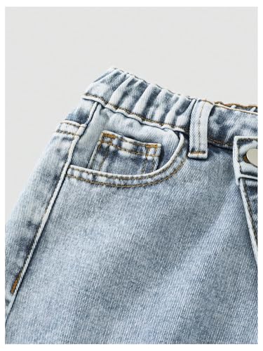 Verdusa Girl's Vintage Asymmetrical Ripped Jeans Streetwear Wide Straight Leg Denim Pants with Pockets3