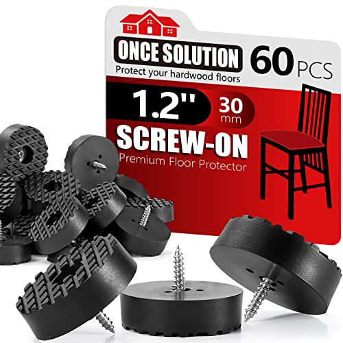 Image of Screw-On Rubber Feet for Furniture - 60PCS Floor Protector for Chair Leg - 1.2 inch Sturdy Feet for Cutting Board Non Slip - Black Furniture Pad for Hardwood Floor - Durable Furniture Rubber Bumper