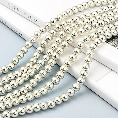 Hematite Beads 4/6 mm for Bracelets Round No Magnetic Hematite Gemstones 38 cm 1 String (Silver, 6 mm, Pack of 67) - Image 2