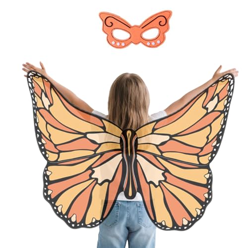 AffeGifts Asas de borboleta para crianças, grande capa de borboleta para crianças, fantasia de borboleta, asas de fantasia, casaco de borboleta, cachecol de princesa suave, vestido para 4-10 anos
