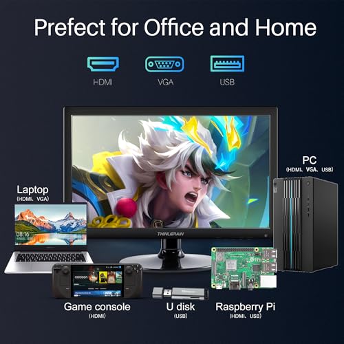 Image of Thinlerian 17.3 Inch Computer Monitor, HD 1600x900 Display, HDMI VGA Monitor, Build-in Speakers, 60Hz, 5Ms, VESA Mountable, PC Monitor, Black