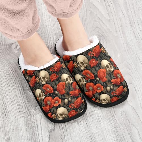 Flower Red Skull Retro Slippers For Women Men Soft Memory Foam Non-Slip Hallowmas Winter Indoor House Shoes Travel Slipper4