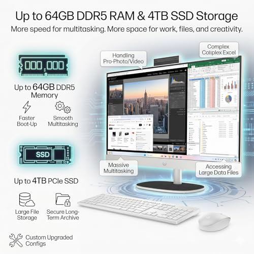 Image of HP 27 inch Touchscreen All-in-One Desktop Computer - 64GB DDR5 RAM, 2T SSD, AMD Ryzen AI 7 350 (Up to 5.0GHz),FHD IPS Display, AI Copilot+, WiFi6, Bluetooth 5.4, Windows 11 Pro, KB & Mouse, Accessories