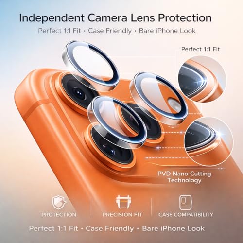 Image of Mizi 3 Pack Camera Lens Protector Designed for iPhone 17 Pro Max | iPhone 17 Pro | iPhone 16 Pro Max | 16 Pro | iPhone 15 Pro Max | 15 Pro - Clear