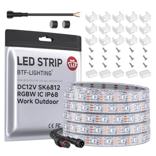 Image of BTF-LIGHTING SK6812(Similar WS2812B) RGBW RGB+Cool White(6000K) Individually Addressable DC12V 16.4FT 60LED /m 4 Colors in 1 Light Dream LED Strip IP68 White PCB(No Adapter or Controller)