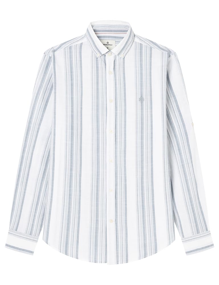 SPRINGFIELD Men's Camisa Cotton Slub Listas Shirt, Steel Blue, L