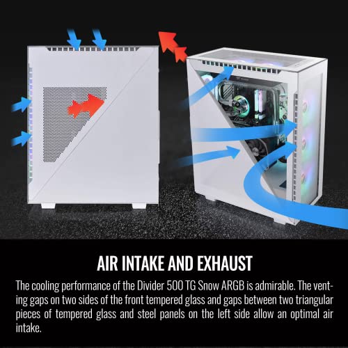 Image of Thermaltake Divider 500 TG White Edition ARGB ATX Mid-Tower Tempered Glass Computer Case with 3 120mm 5V ARGB Front Fans + 1 120mm Standard Rear Fan + 2 Symmetrical Triangular Panels CA-1T4-00M6WN-01