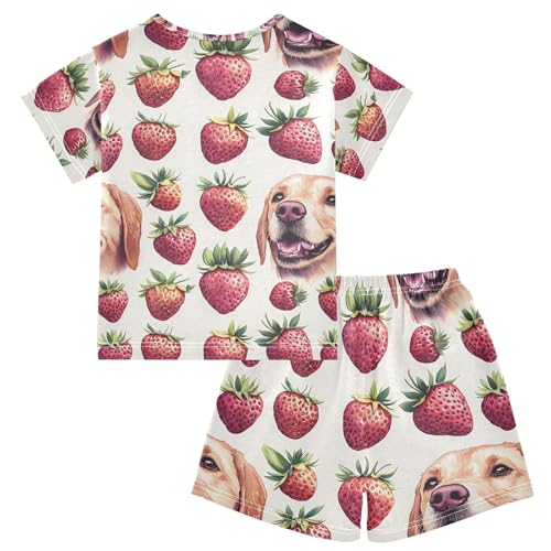 ALAZA Dachshund Dog Strawberry Pajamas Set Short Sleeve Cotton Sleepwear Summer Pjs 2 Piece 5-14Y2