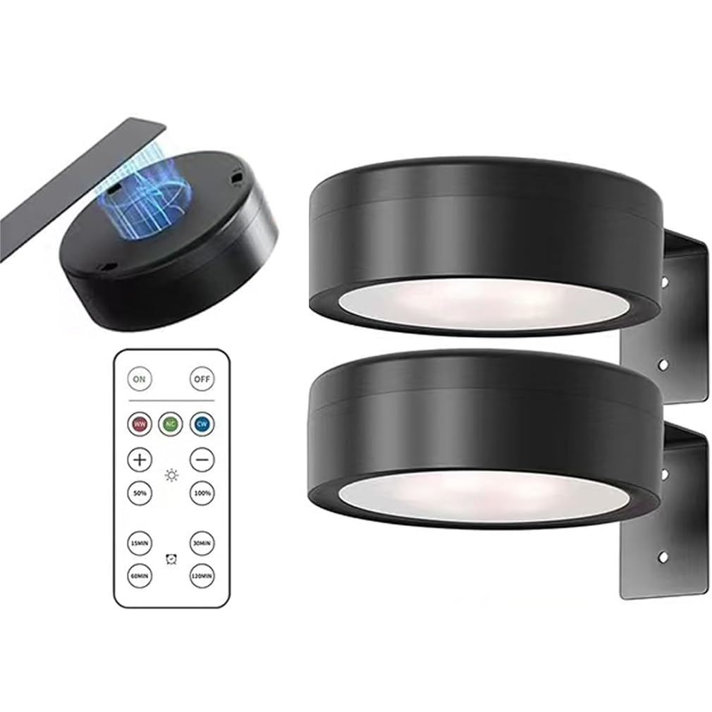 2PCS Picture Lights for Wall,Picture Light Battery Operated Painting Lights, Wireless Magnetic Display Art Light with Remote Controls,Wall Decor Puck for Art Frame Artworking (Black)