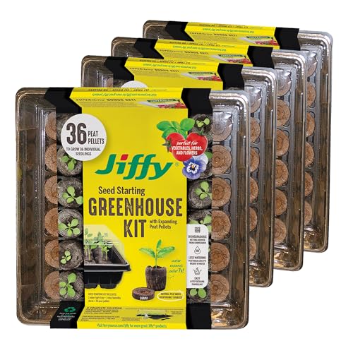 Jiffy Seed Starting Tray Kit - 36 Cell Plant Starter Trays Portable - 11 x 11 x 4.25 in - Plastic - 4 Pack