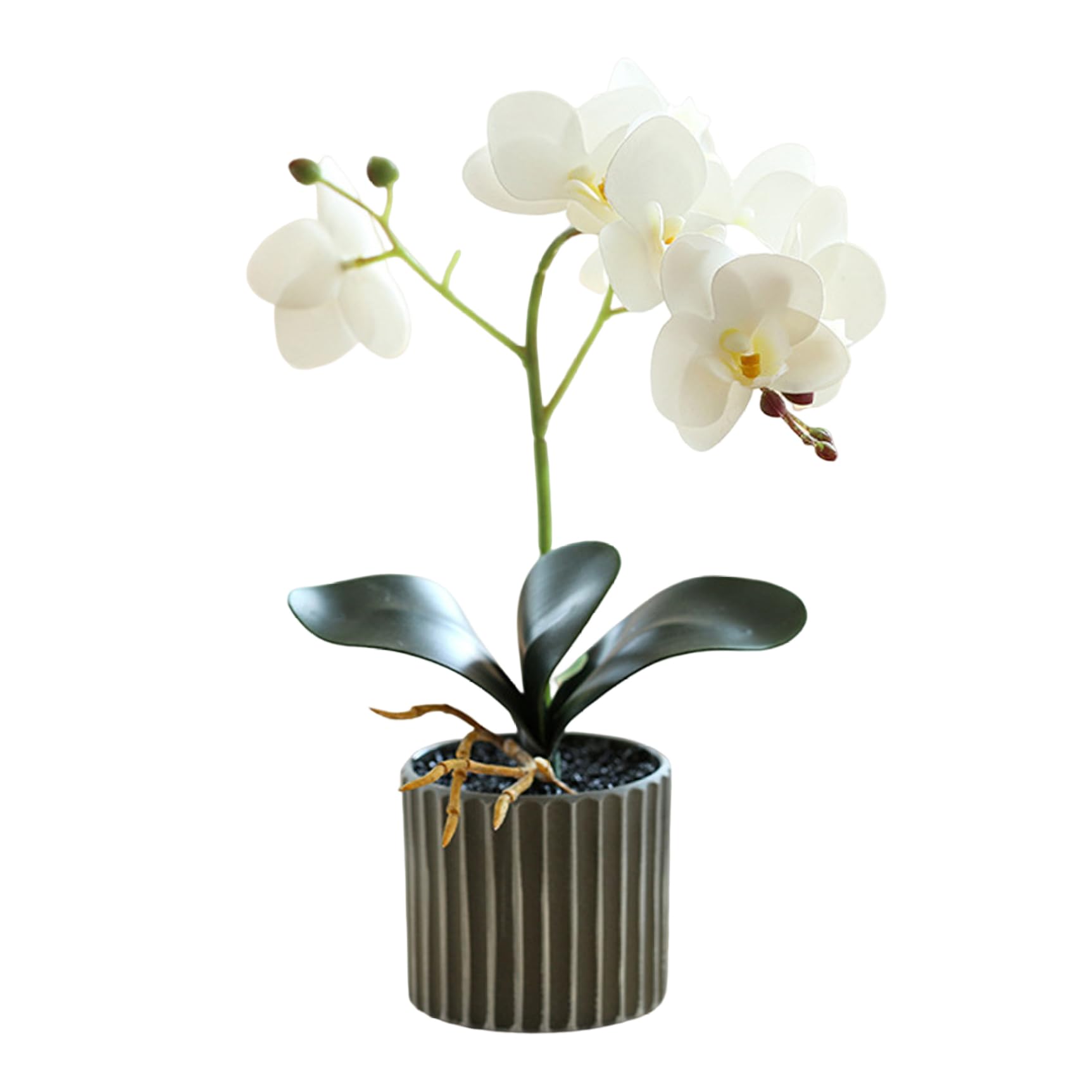 Wedhapy Artificial Plants In Pots Artificial Orchid 12.6 Inch Tall Realistic Orchid In A Pot Real Touch Decorative Bonsai Flowers for Table, White