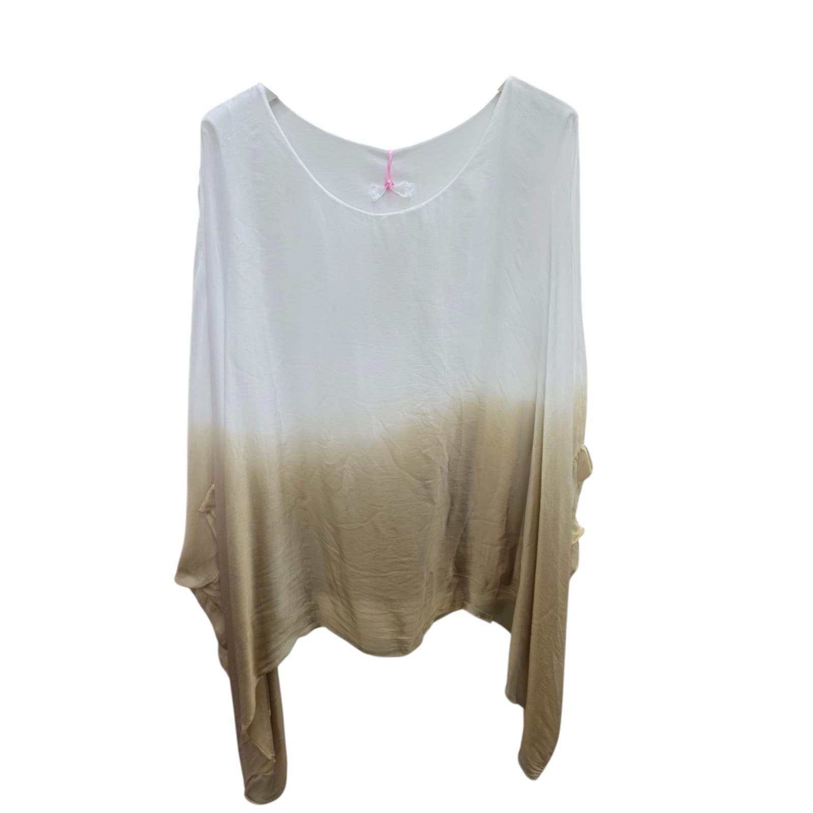 Camiseta de murciélago degradado para mujer, color blanco a rosa degradado, ajuste holgado