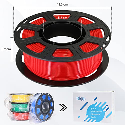 Image of BBLIFE 1.75mm 3D Printer PLA Filament 4 in 1 Bundle: Red, Blue, Yellow, Green, 4 Bright Colors Packed, 250g /Spool, 4 Spools Packed, Widely Fit for 3D Printer /3D Pen; Total 1Kg 3D Printing Material