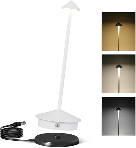 Lámpara de mesa inalámbrica LED de encendidoapagado, táctil regulable, aluminio recubierto de polvo, interiorexterior, base de carga de contacto,