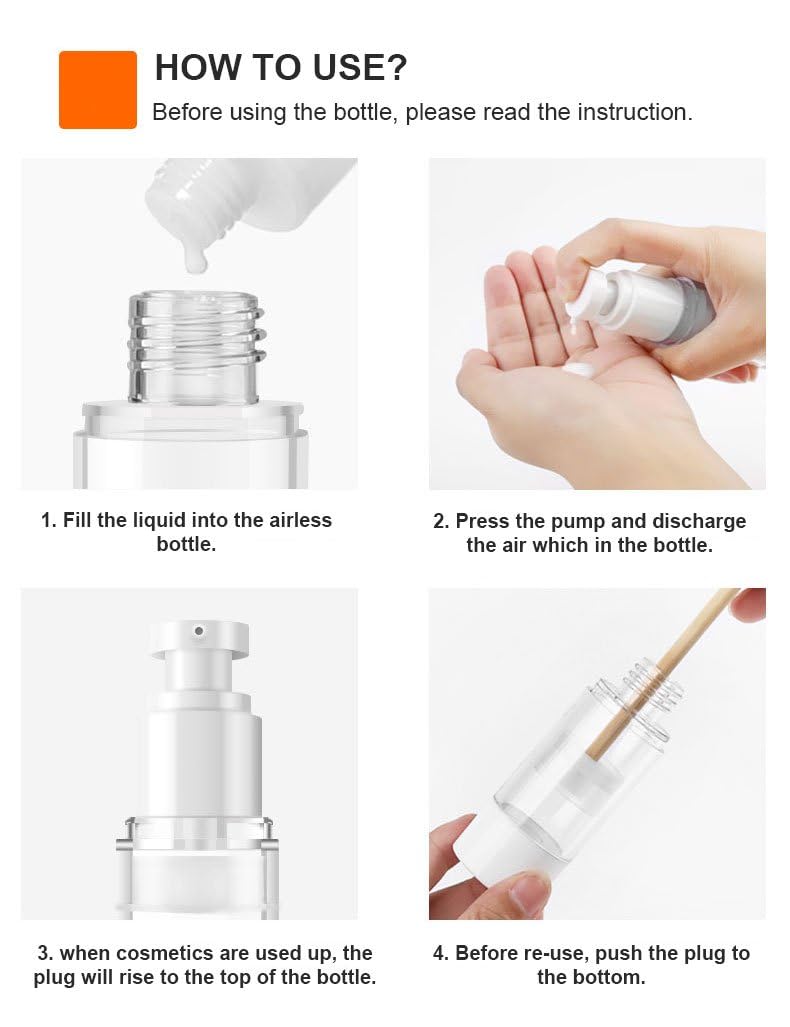 6 Flacons Pompe Airless 30ml - Pour Lotion, Désinfectant, Cosmétiques - Voyage, Sac à Main - Kit 3 Spray + 3 Lotion