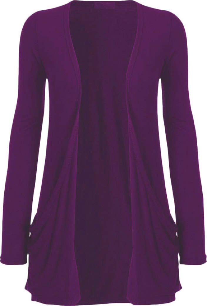 Top Fashion18 Ladies Long Sleeve Viscose Boyfriend Casual Cardigan Pockets Size 8-26 Purple