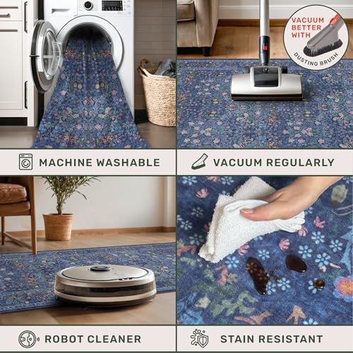 Image of Navy Blue Washable 2x3 Entry Rug - Small Front Door Mats Indoor, Non-Slip Boho Bathroom Rugs, Vintage Dark Decor for Kitchen, Entryway
