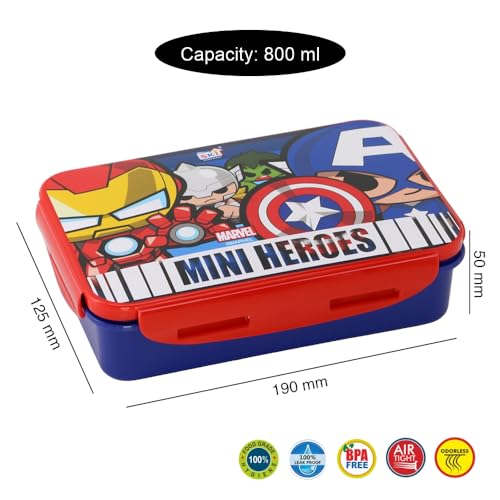 Image of SKi Homeware Lock & Seal Disney Lunch Box + Water Bottle Combo, for School Kids, a Gift for Girls and Boys with Attractive Character Prints and Vibrant Colours (Avengers)