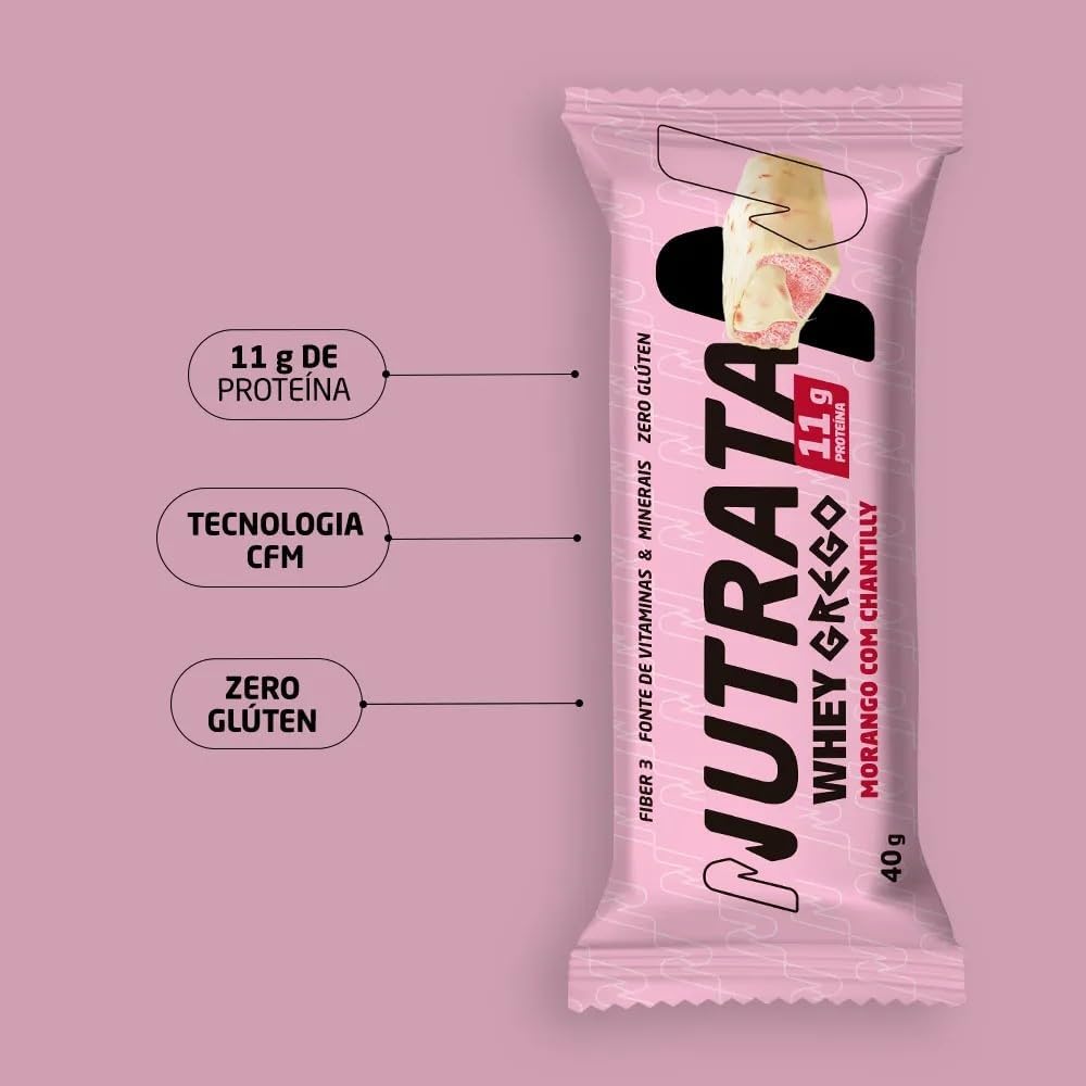 Whey Grego Bar Morango C/Chantilly Display 12 Unidades 480g