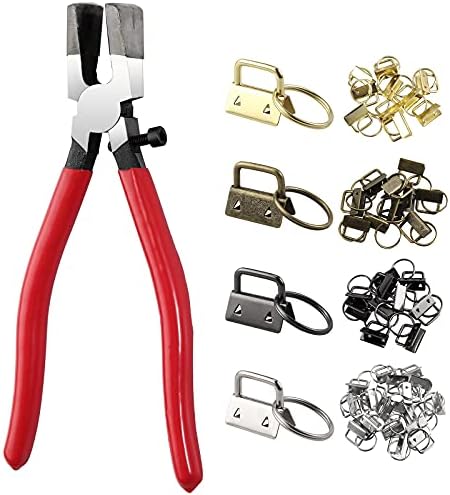Key Fob Hardware Set, Kamtop 50 Pcs 1 Inch Key Chain Hardware with Key Fob Pliers Tool, Key Chain Fob Hardware Keychain Pliers Steel Key Fob Pliers for Making Wristlet Key Chain Hardware Supplies
