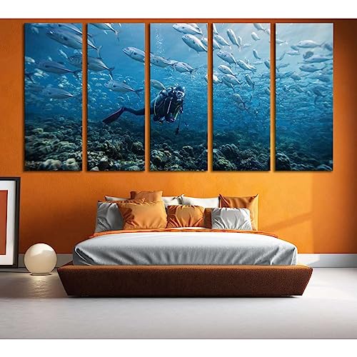 Diving Underwater №669 tableau triptyque 5 panneaux 200x100cm décoration murale mer et plongée